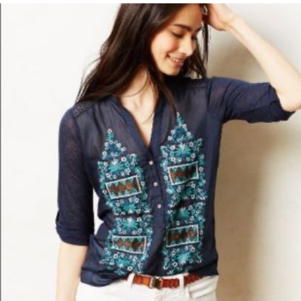 Anthropologie Tiny Embroidered Top